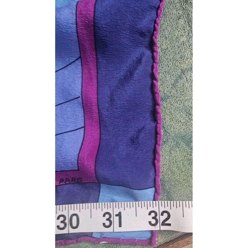 Vintage Grès Paris Silk Scarf Abstract Tree Blue Purple Geometric Made in Italy